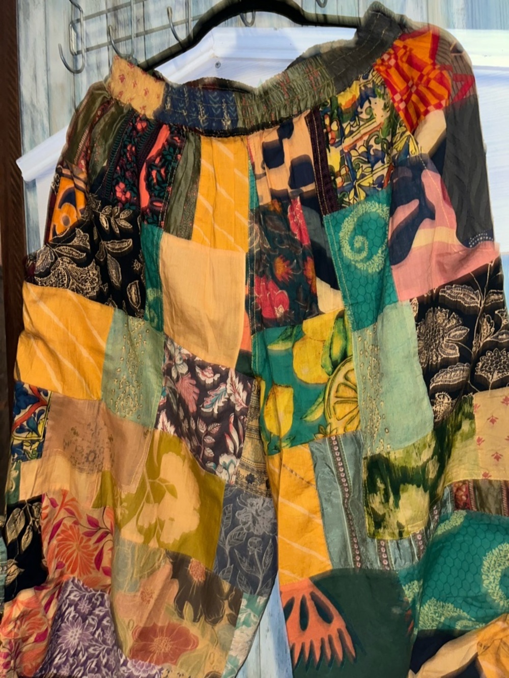 POL M Patchwork Boho Joggers - Green, Yellow, Orange, Black - Picture 4 of 7